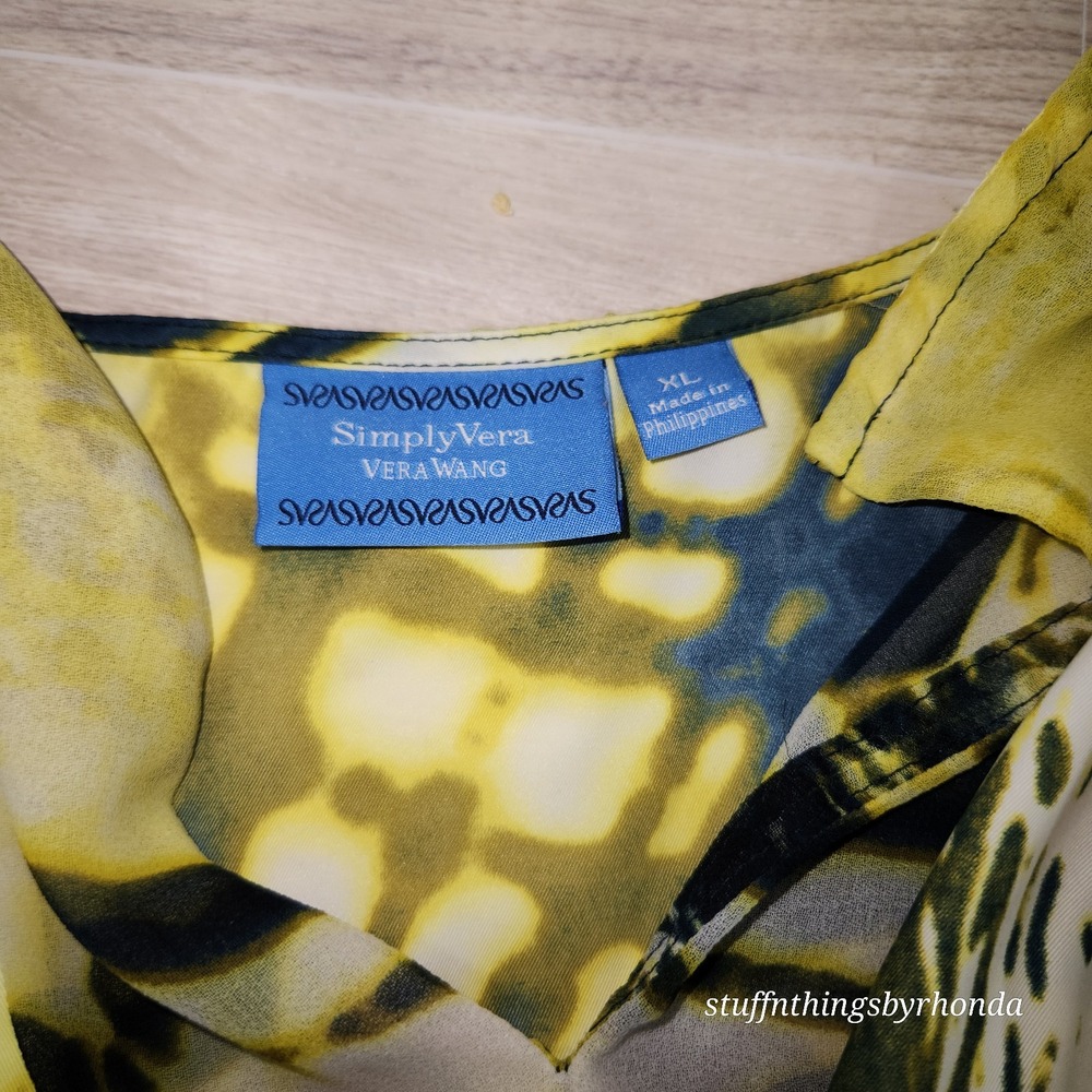 Simply Vera Wang Womens Top Sz XL Yellow Gray White Abstract Sleeveless Blouse - Picture 5 of 5